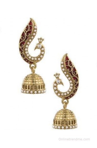 Voylla Traditional Peacock Jhumkis Pearl Alloy Jhumki Earring